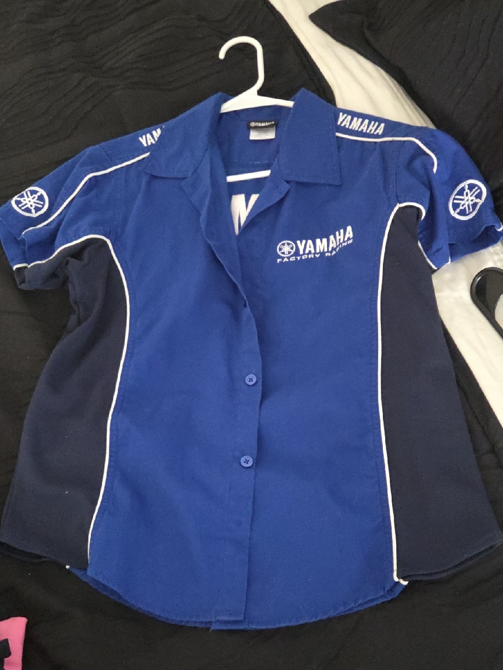 Yamaha Blue and Navy Womens Button-Down Racing Shirt